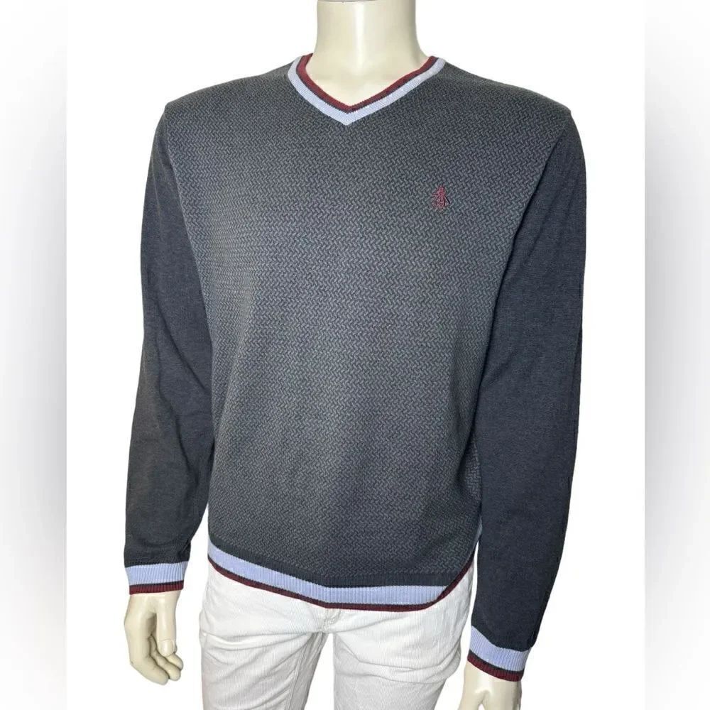 Original Penguin Men’s V-Neck Cotton Sweater in Great Condition Size Large